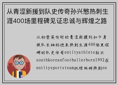 从青涩新援到队史传奇孙兴慜热刺生涯400场里程碑见证忠诚与辉煌之路 ⚽🔥 从青涩新援到队史传奇孙兴慜热刺生涯400场里程碑见证忠诚与辉煌之路 ⚽🔥